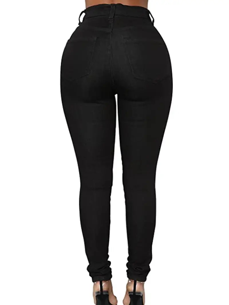 Black Chic High Waist Slim Jeans Elegance Lifestyle