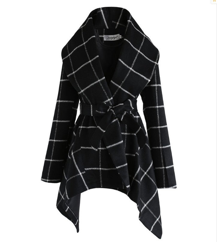 Chic Winter Irregular Plaid Coat Elegance Lifestyle