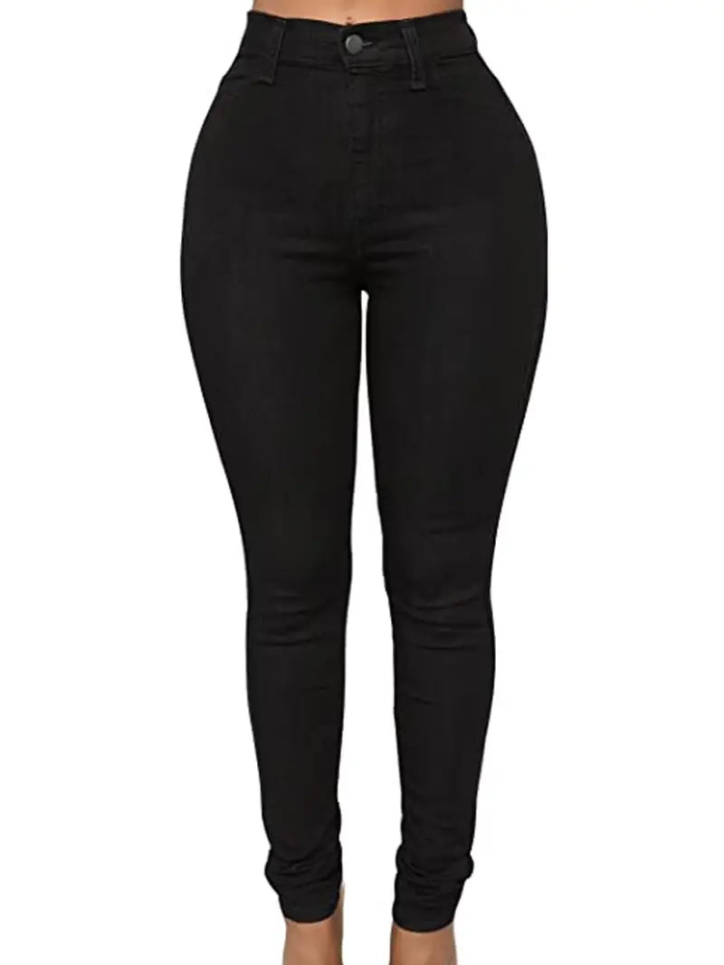 Black Chic High Waist Slim Jeans Elegance Lifestyle