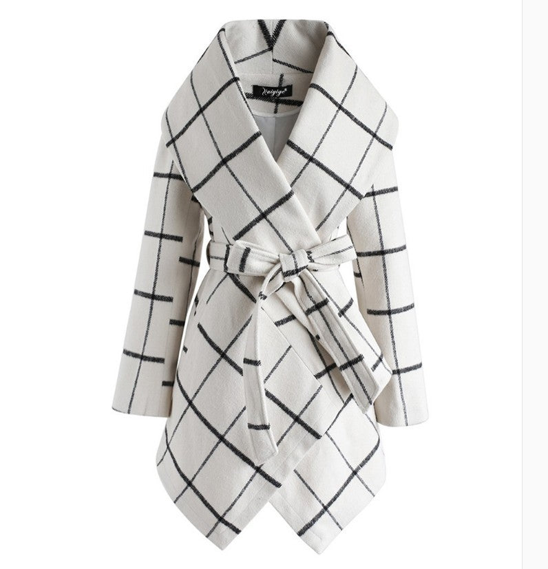 Chic Winter Irregular Plaid Coat Elegance Lifestyle