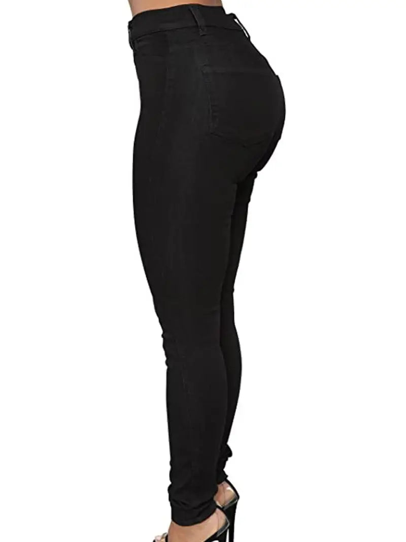 Black Chic High Waist Slim Jeans Elegance Lifestyle