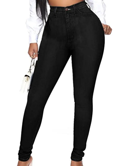 Black Chic High Waist Slim Jeans Elegance Lifestyle