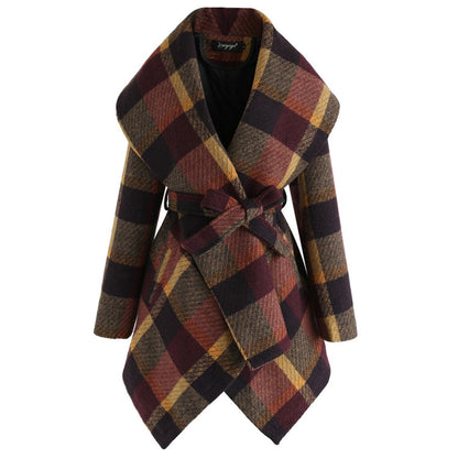 Chic Winter Irregular Plaid Coat Elegance Lifestyle