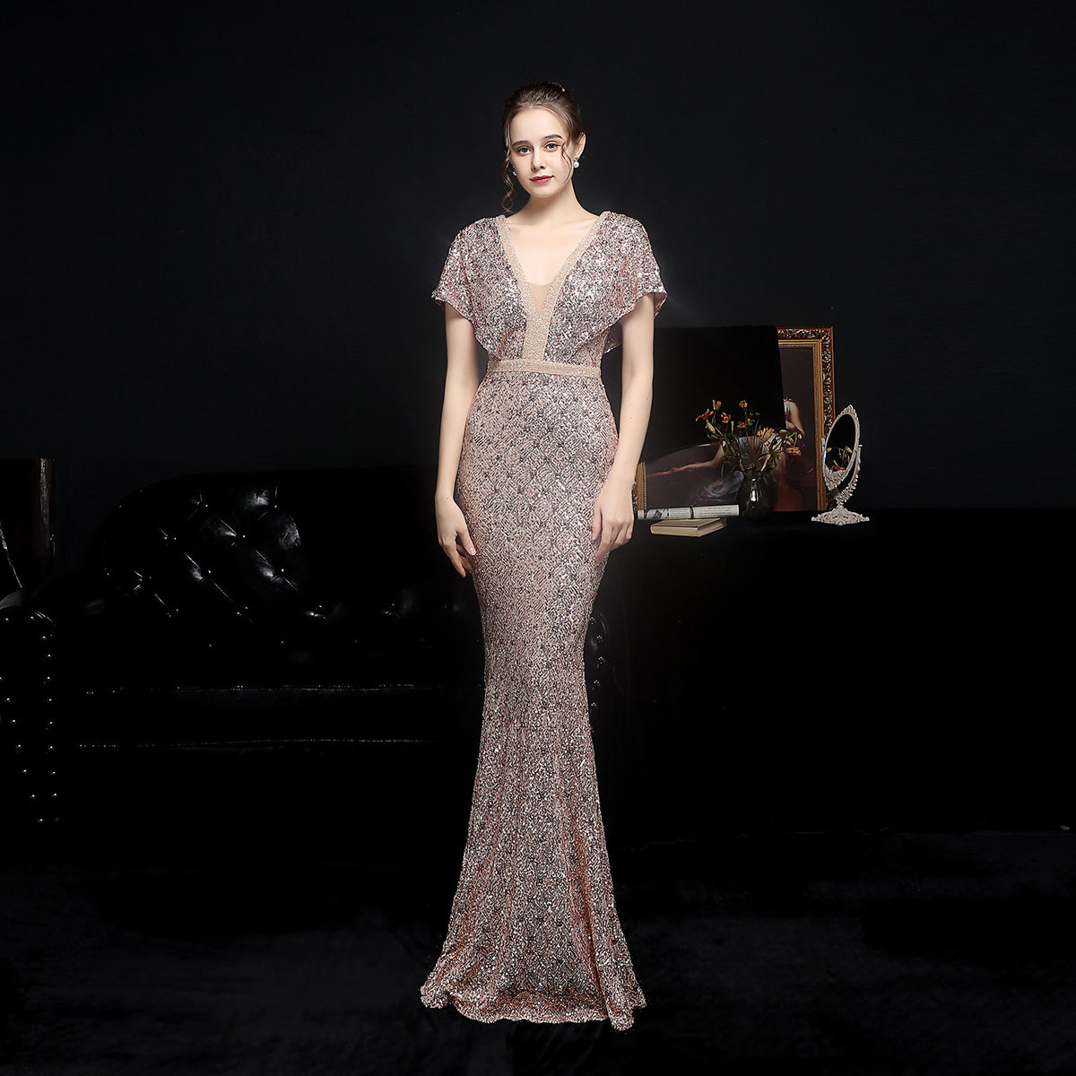Elegant Women's V-neck Sequin Fishtail Banquet Dress Elegance Lifestyle