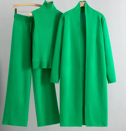 3pcs Suits Women Fashion Knitting Sleeveless Vest Sweater Long Cardigan And Wide-leg Pants Three-piece Set Elegance Lifestyle