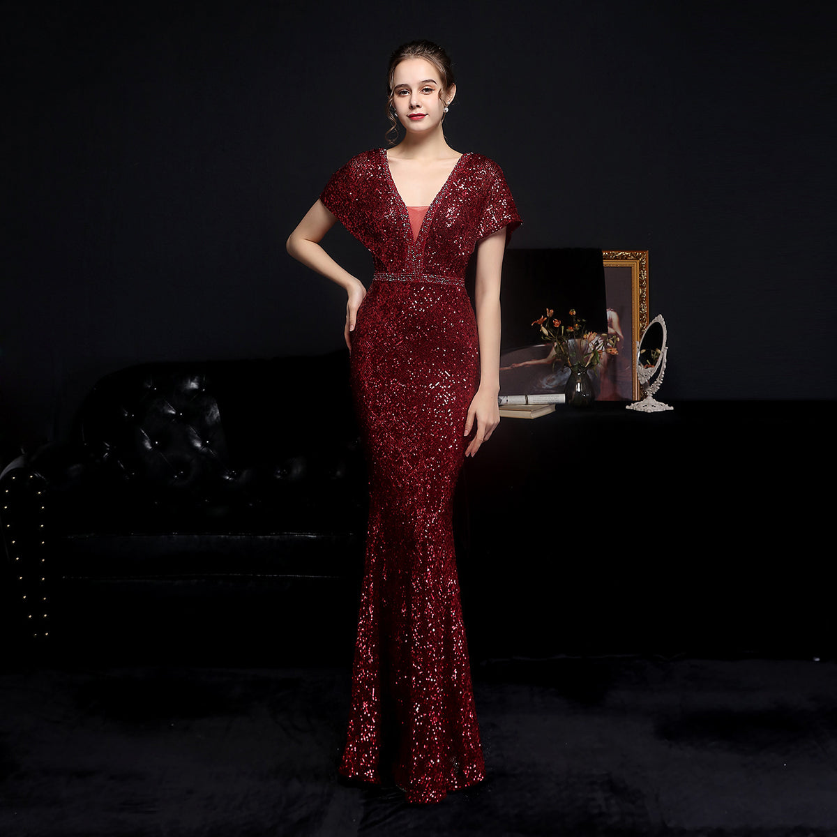 Elegant Women's V-neck Sequin Fishtail Banquet Dress Elegance Lifestyle