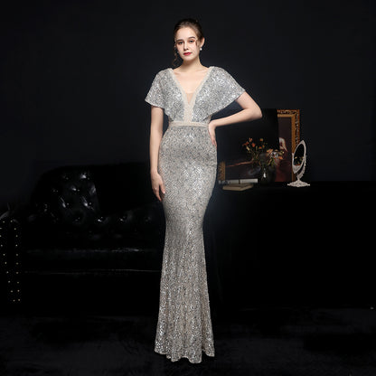 Elegant Women's V-neck Sequin Fishtail Banquet Dress Elegance Lifestyle