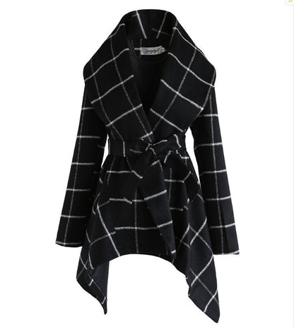 Chic Winter Irregular Plaid Coat Elegance Lifestyle