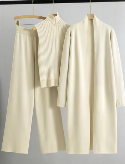 3pcs Suits Women Fashion Knitting Sleeveless Vest Sweater Long Cardigan And Wide-leg Pants Three-piece Set Elegance Lifestyle