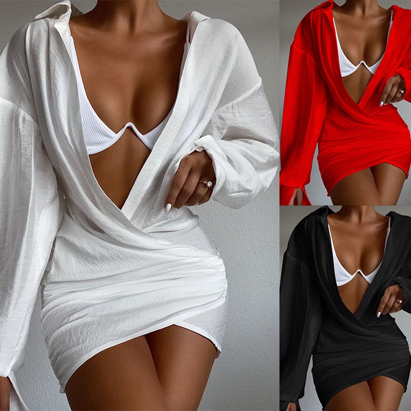 Elegant Solid Color V-neck Mini Dress Elegance Lifestyle
