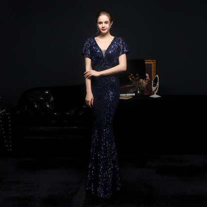 Elegant Women's V-neck Sequin Fishtail Banquet Dress Elegance Lifestyle