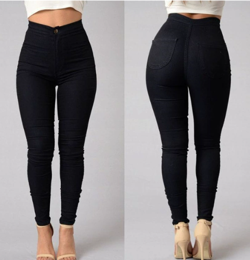 Black Chic High Waist Slim Jeans Elegance Lifestyle