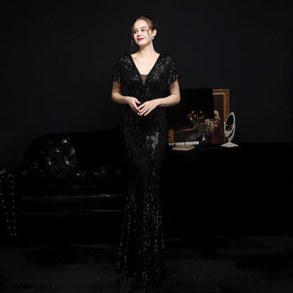 Elegant Women's V-neck Sequin Fishtail Banquet Dress Elegance Lifestyle