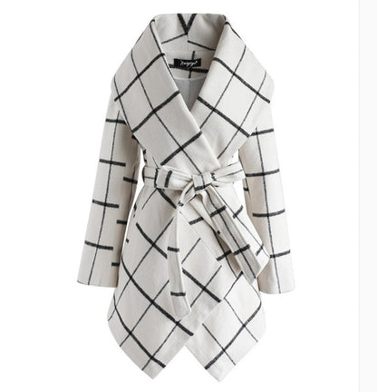 Chic Winter Irregular Plaid Coat Elegance Lifestyle